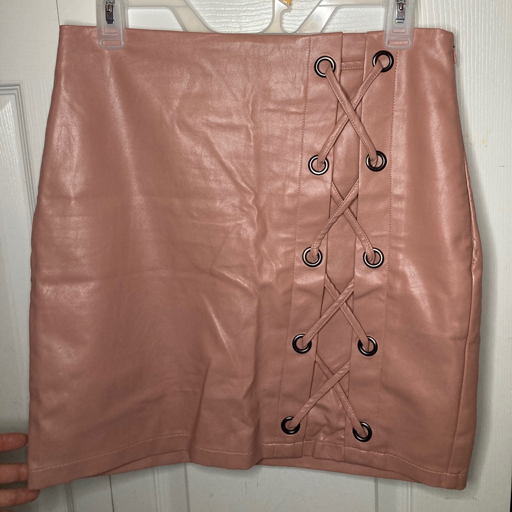 Pink Mauve Leather Bodycon Skirt